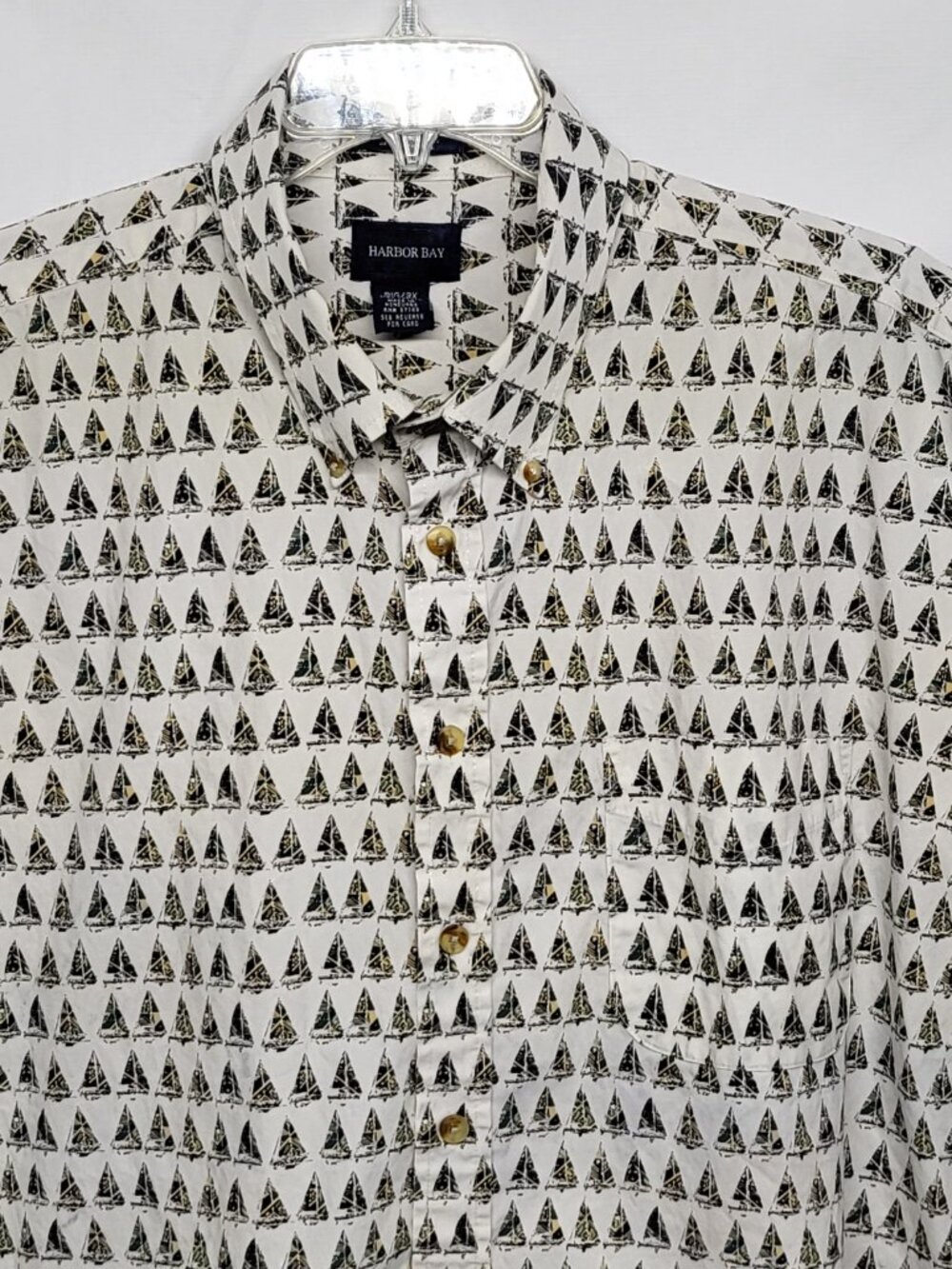 Harbor Bay HB Shirt Button Up Mens 3X Big Sail Boat Print  Short Sleeve Vacation